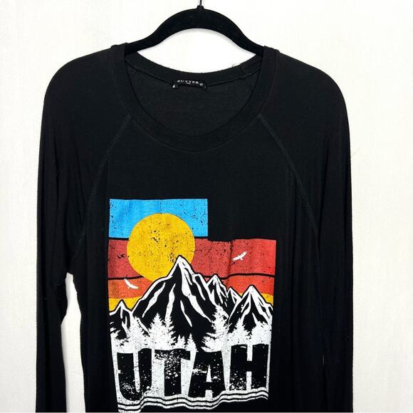 ZUTTER / black Utah mountain sun graphic print long sleeve pullover / M - Picture 3 of 6